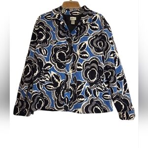 Chicos Button Down Floral Jacket/Blazer Blue/Black Size 3 ( XL)